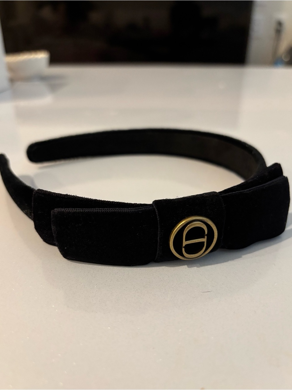 Christian Dior vip gift Black Velvet Bow Headband with brushed Logo Accent